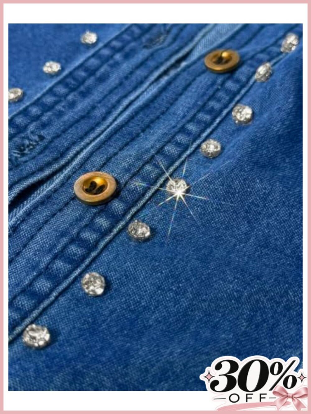 Oversized Rhinestone Denim Shacket Embroidered Button Down Jacket - Picture 4 of 5